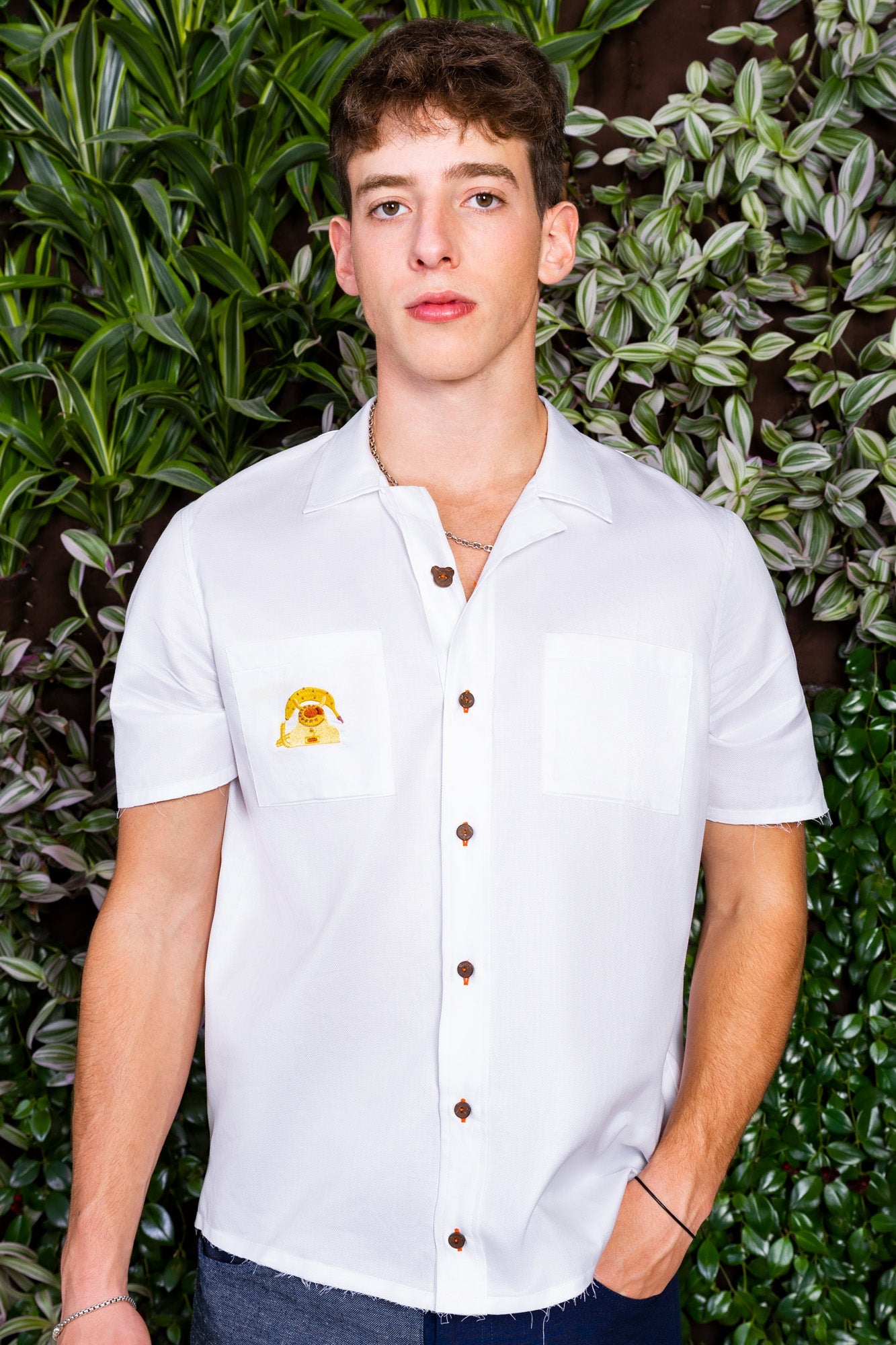 BIG.ish anti-spill boxy button-up with banana phone embroidery