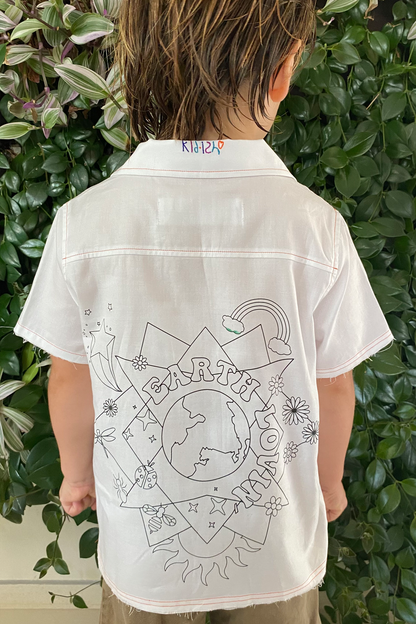 kid.ish anti-spill boxy button-up with coloring book print