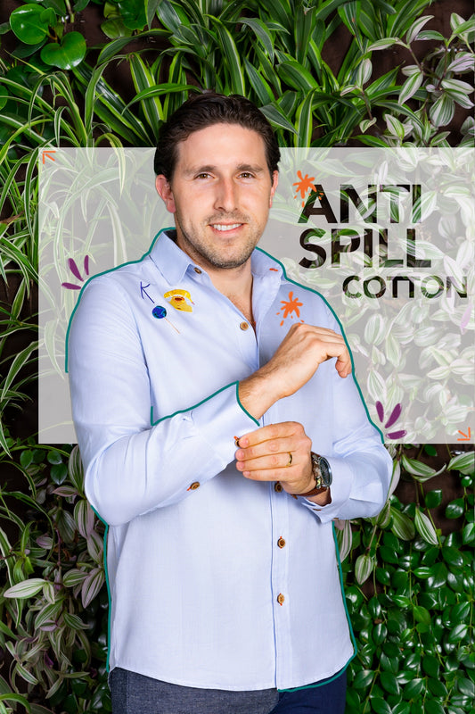 BIG.ish anti-spill button-up rounded collar with earthly embroideries