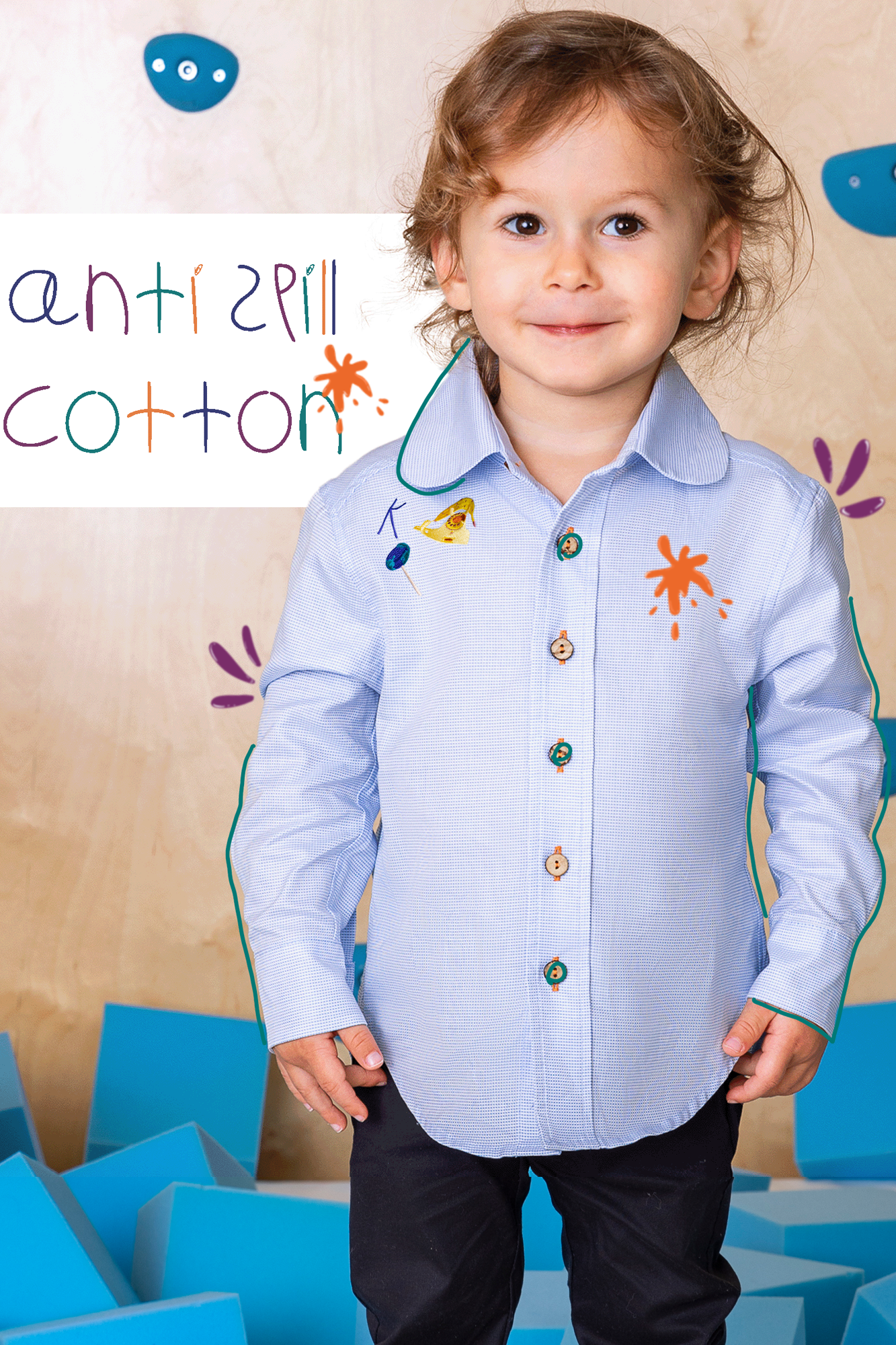 boy.ish earthly embroidered round collar anti-spill button-up